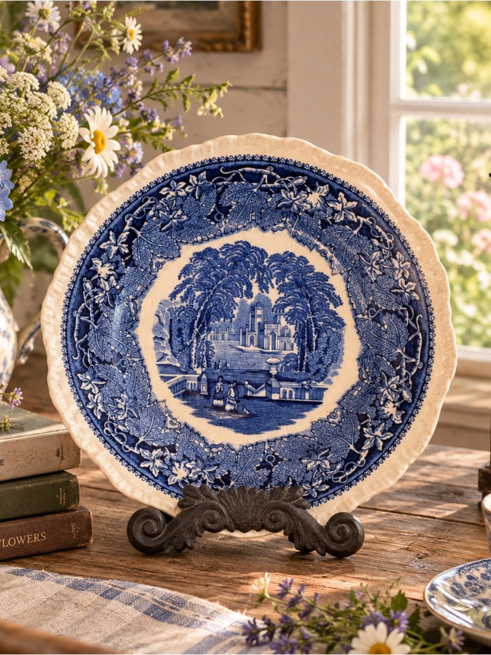 Mason's Vista Blue and White Ironstone Luncheon Plate 9 x 9 Stand NOT Included